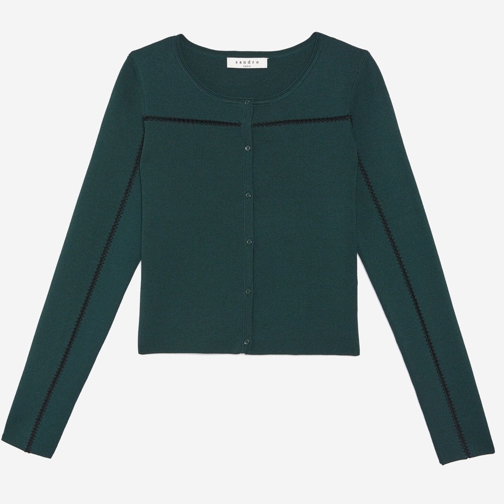 Sandro Gayle Green Knit Cardigan Sweater